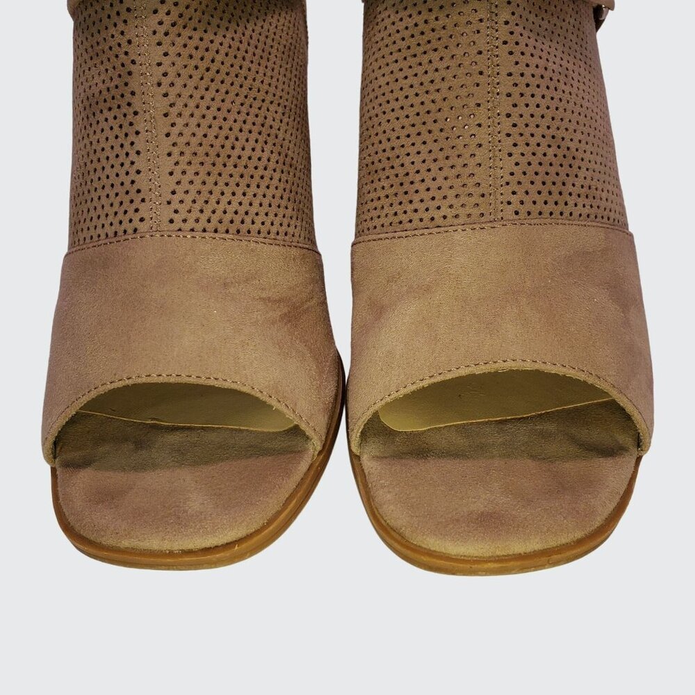 Fergalicious Augustine Open Toe Ankle Booties Side Zipper Entry Tan Size 38 - Picture 10 of 11